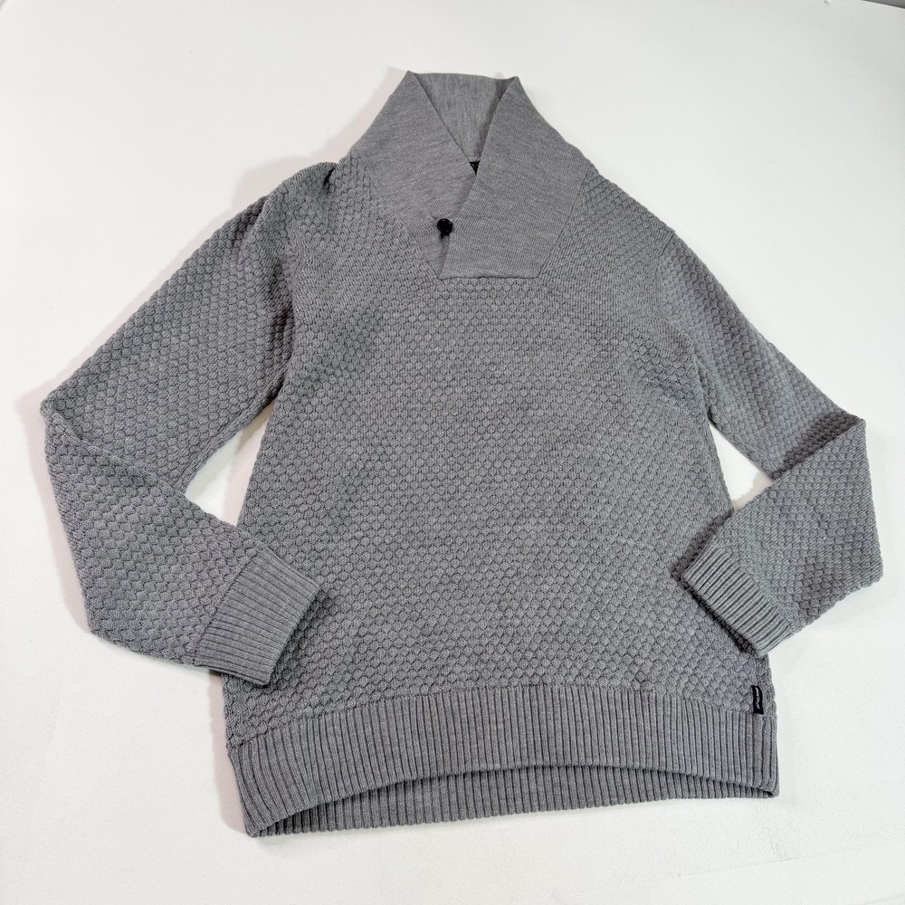 Armani Exchange Sweater Mens Large Gray Merino Wool Shawl Collar Pullover Knit